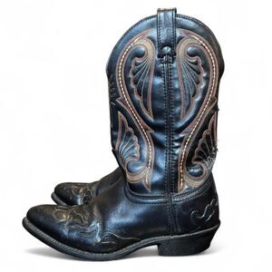 Laredo Men’s Cowboy Boots Size 9D Black Leather Western Boots Distressed